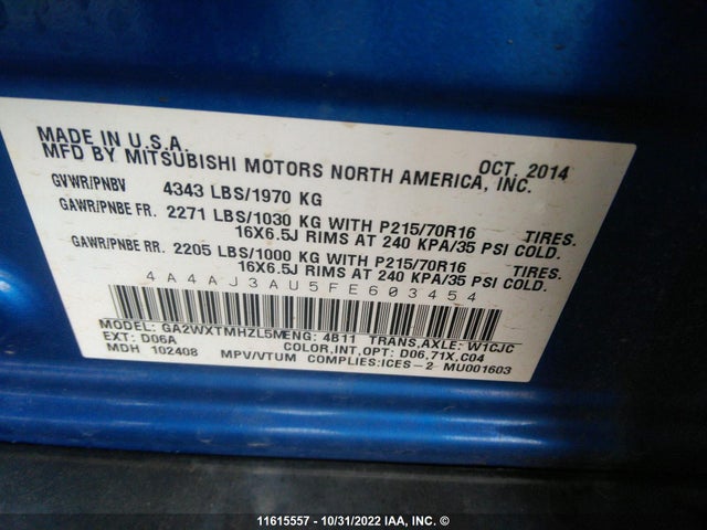 4A4AJ3AU5FE603454 Mitsubishi RVR SE