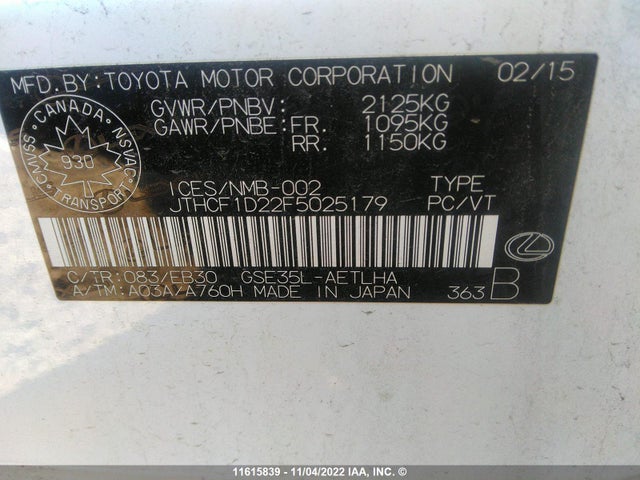 JTHCF1D22F5025179 Lexus IS 250