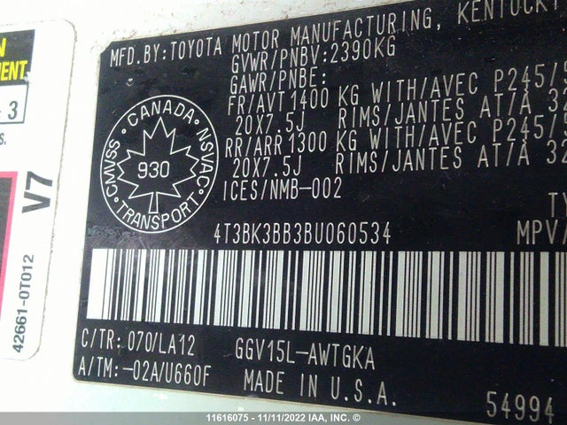 Toyota Venza 2011 4T3BK3BB3BU060534 Image 10