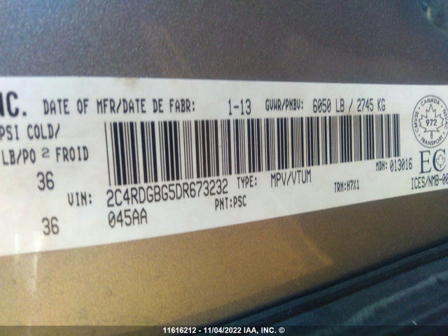 Dodge GRAND CARAVAN 2013 2C4RDGBG5DR673232 Image 9