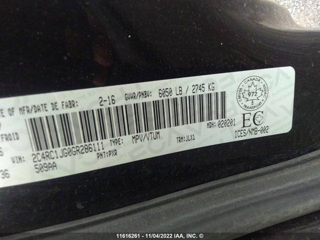 2C4RC1JG0GR286111 Chrysler Town & Country