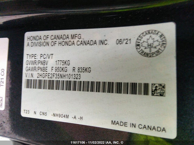 Honda Civic 2022 2HGFE2F35NH101323 Image 9