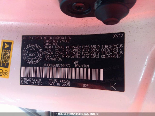 JTJBC1BA1D2444779 Lexus RX 450