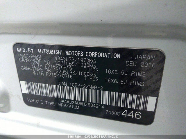 JA4AJ3AU5HZ604214 Mitsubishi RVR SE