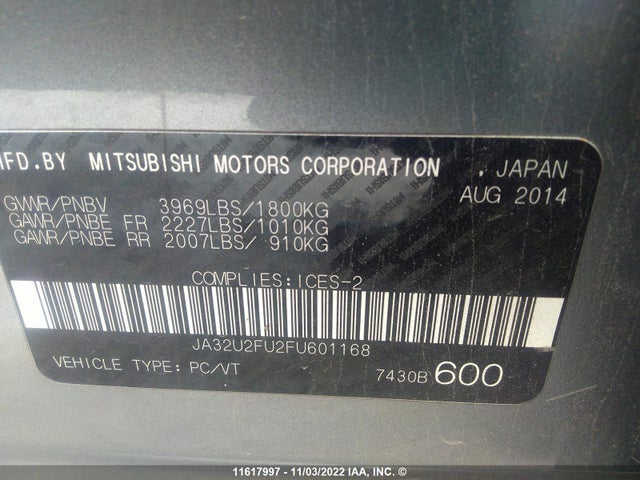 JA32U2FU2FU601168 Mitsubishi LANCER ES