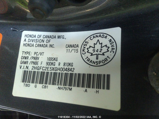 Honda Civic Lx 2016 2HGFC2E5XGH004842 Image 9