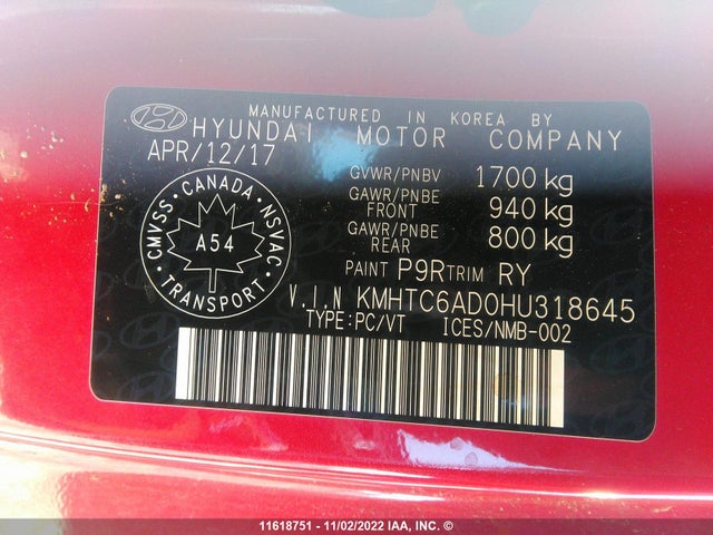 Hyundai Veloster 2017 KMHTC6AD0HU318645 Image 10