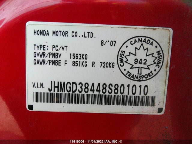 Honda Fit 2008 JHMGD38448S801010 Image 10