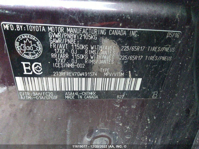 Toyota Rav4 Xle 2016 2T3RFREV7GW491574 Image 11