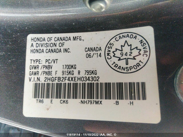 Honda Civic Lx 2014 2HGFB2F4XEH034302 Image 9