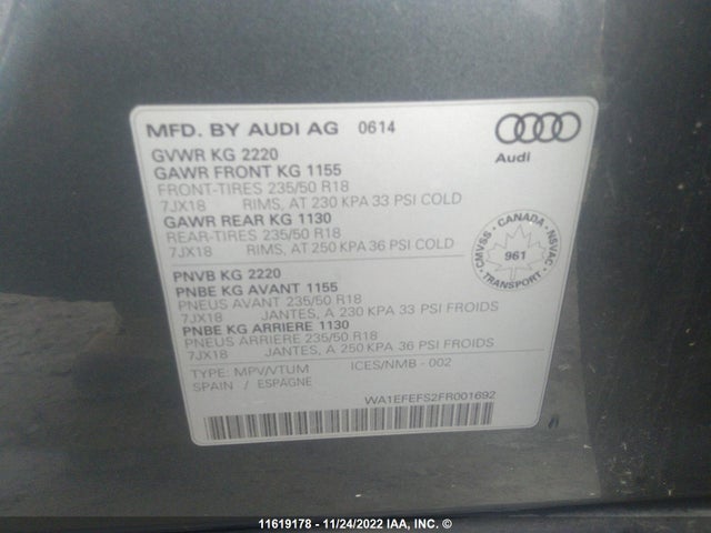 WA1EFEFS2FR001692 Audi Q3 4p Ti