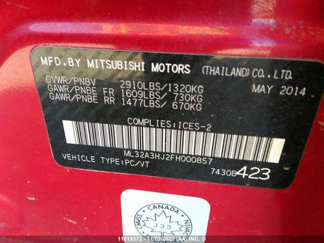 ML32A3HJ2FH000857 Mitsubishi MIRAGE DE