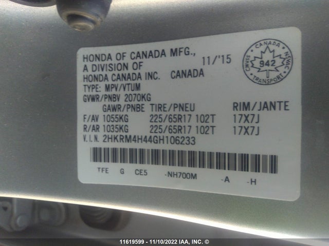 Honda CR-V 2016 2HKRM4H44GH106233 Image 9
