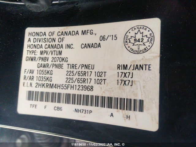 Honda CR-V EX 2015 2HKRM4H55FH123968 Image 9