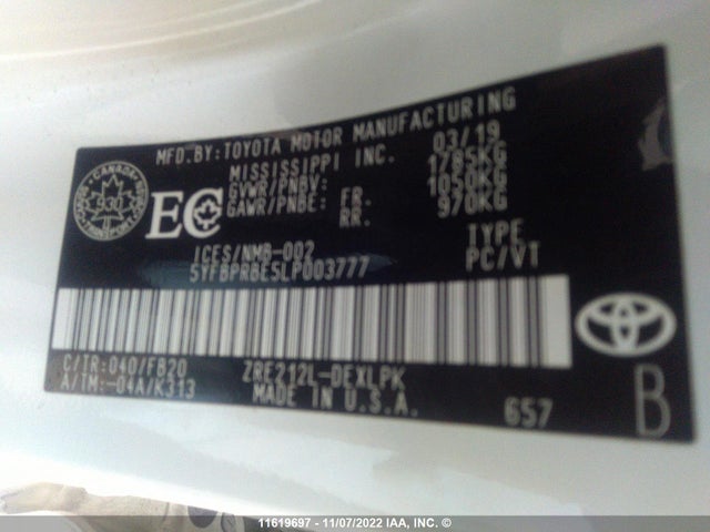 Toyota COROLLA LE 2020 5YFBPRBE5LP003777 Image 9