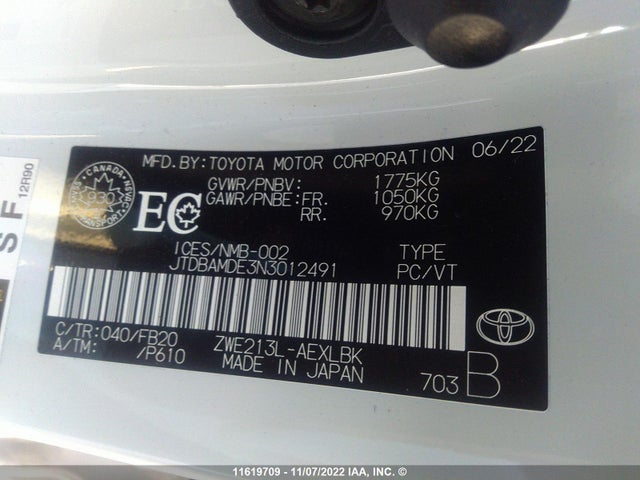 Toyota COROLLA 2022 JTDBAMDE3N3012491 Image 9