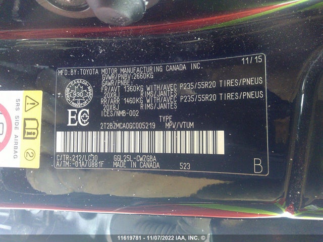 2T2BZMCA0GC005219 Lexus Rx 350/base/f Sport