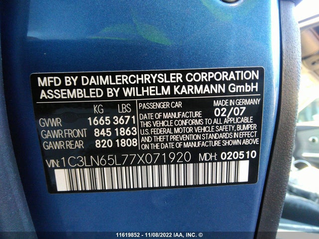 1C3LN65L77X071920 Chrysler Crossfire