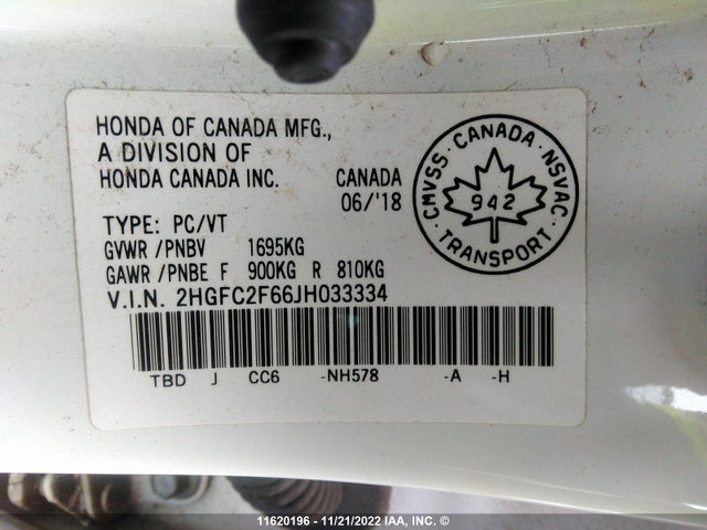 Honda Civic Lx 2018 2HGFC2F66JH033334 Image 9