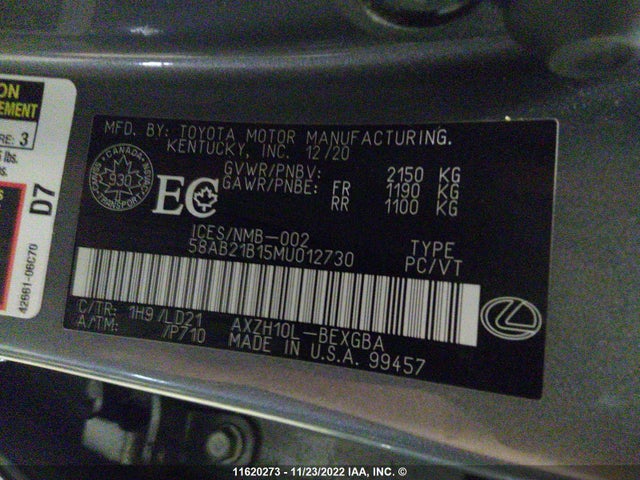 58AB21B15MU012730 Lexus ES 300H