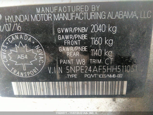 Hyundai SONATA SE 2017 5NPE24AF5HH511051 Image 10