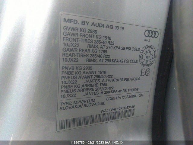 WA1FVAF12KD033136 Audi Q8 Prestige S-line