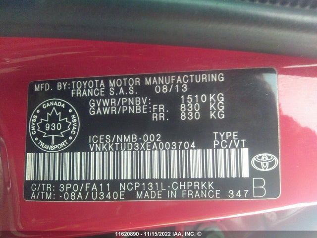 Toyota Yaris 2014 VNKKTUD3XEA003704 Image 10