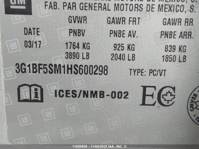 Chevrolet Cruze Premier 2017 3G1BF5SM1HS600298 Image 9