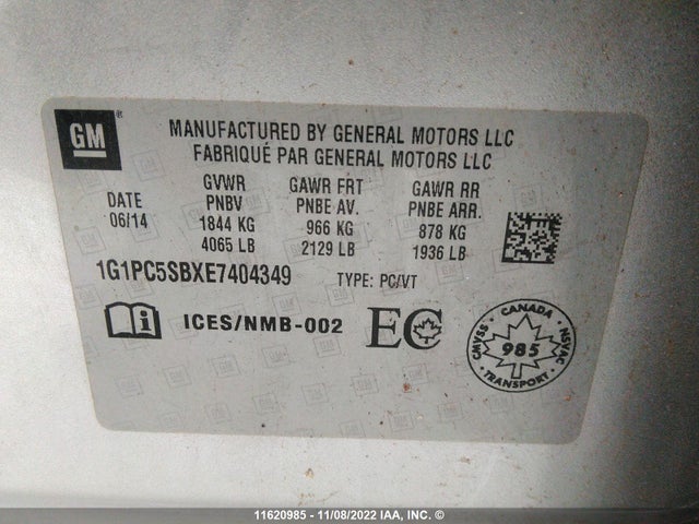 Chevrolet CRUZE LT 2014 1G1PC5SBXE7404349 Image 10