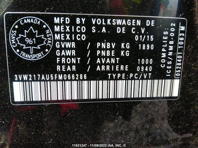 Volkswagen Golf 2015 3VW217AU5FM066286 Image 10