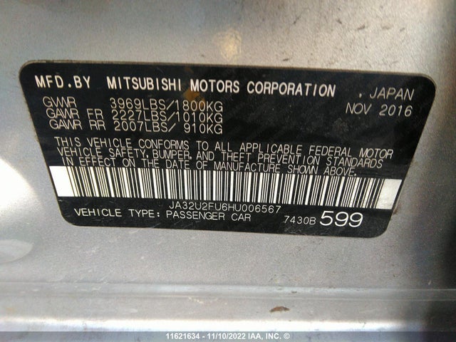 JA32U2FU6HU006567 Mitsubishi LANCER ES