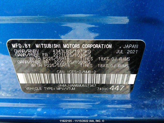JA4AJVAW6MU607367 Mitsubishi Rvr Se/sel/le/gt