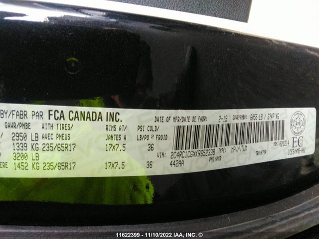2C4RC1CGXKR652338 Chrysler Pacifica Lx