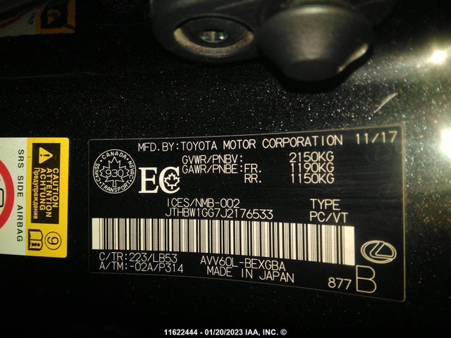 JTHBW1GG7J2176533 Lexus ES 300H