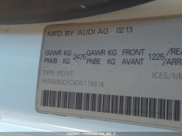 WAUWGCFC5DN116616 Audi A7 Quattro