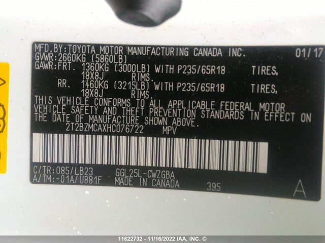 2T2BZMCAXHC076722 Lexus Rx 350/base/f Sport