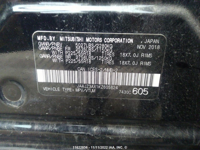 JA4JZ3AX1KZ605824 Mitsubishi Outlander Se/sel/le