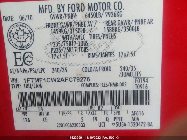 Ford F150 2010 1FTMF1CW2AFC79276 Image 10