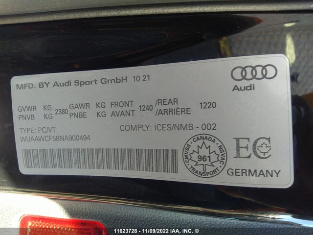 WUAAWCF58NA900494 Audi RS5