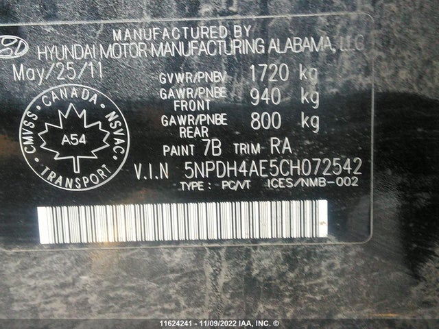 Hyundai Elantra Gls/limited 2012 5NPDH4AE5CH072542 Image 9