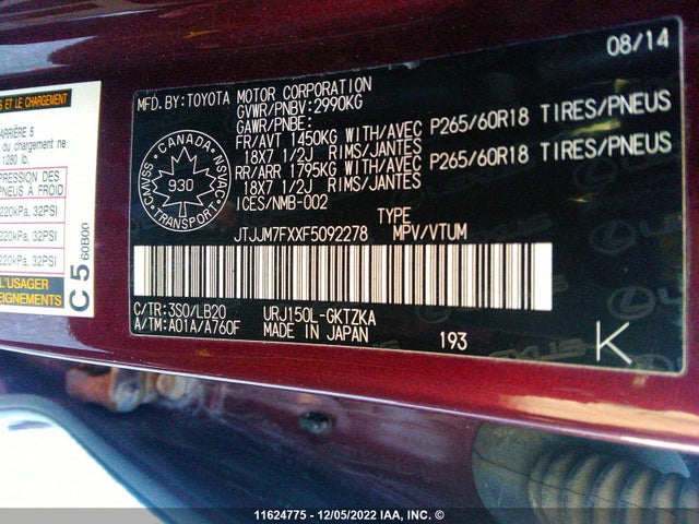 JTJJM7FXXF5092278 Lexus Gx Premium