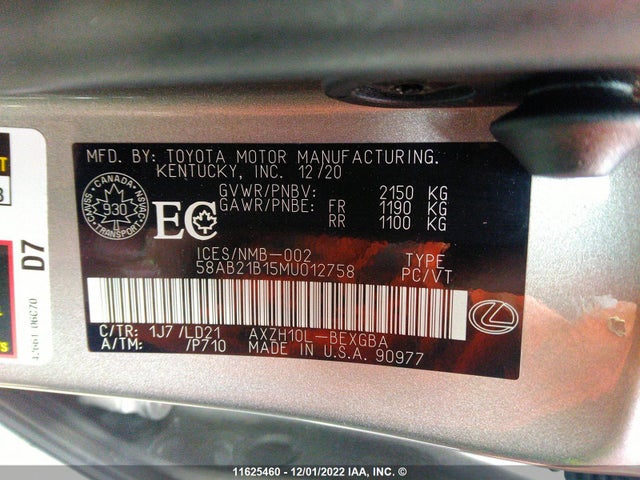 58AB21B15MU012758 Lexus ES 300H