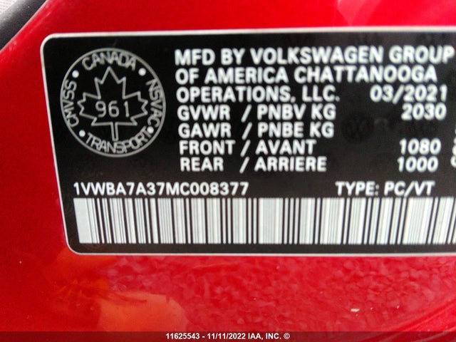 1VWBA7A37MC008377 Volkswagen Passat Highline