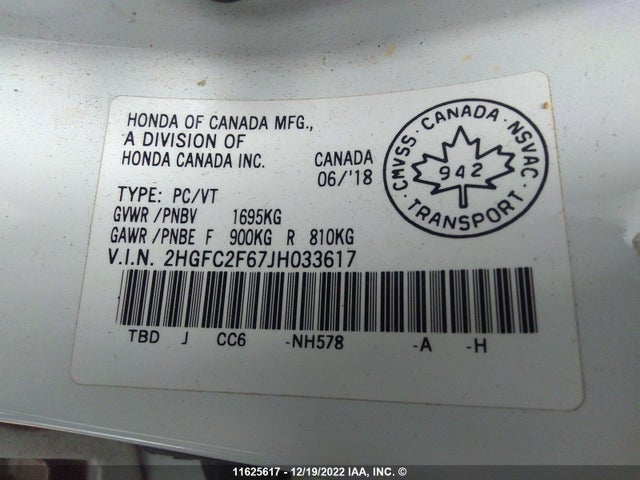 Honda Civic Lx 2018 2HGFC2F67JH033617 Image 10