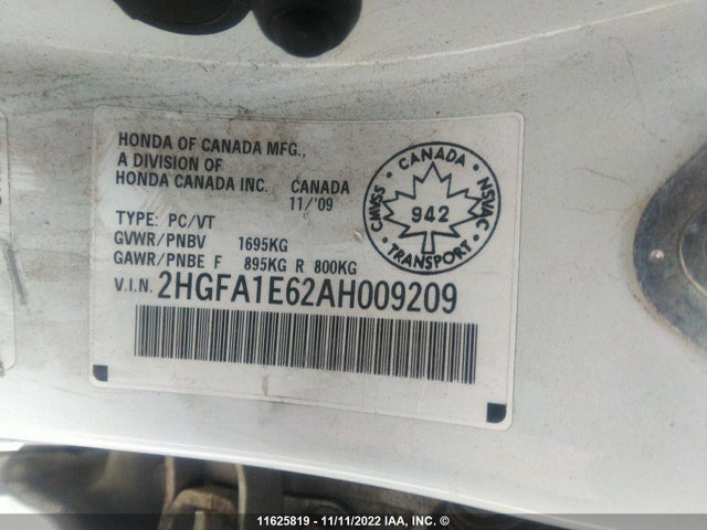 Honda Civic 2010 2HGFA1E62AH009209 Image 10