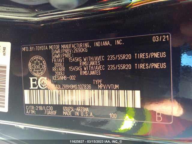 Toyota Highlander Xse 2021 5TDLZRBH9MS107836 Image 10