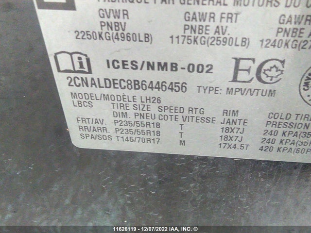 Chevrolet EQUINOX LT 2011 2CNALDEC8B6446456 Image 9