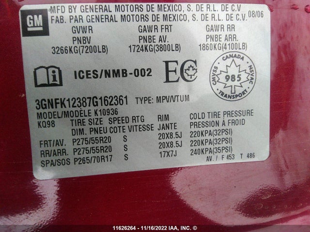 Chevrolet Avalanche K1500 2007 3GNFK12387G162361 Image 10