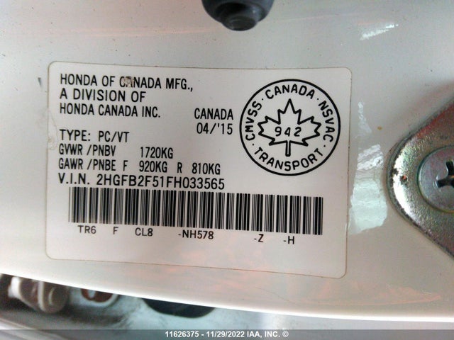 Honda Civic Lx 2015 2HGFB2F51FH033565 Image 10