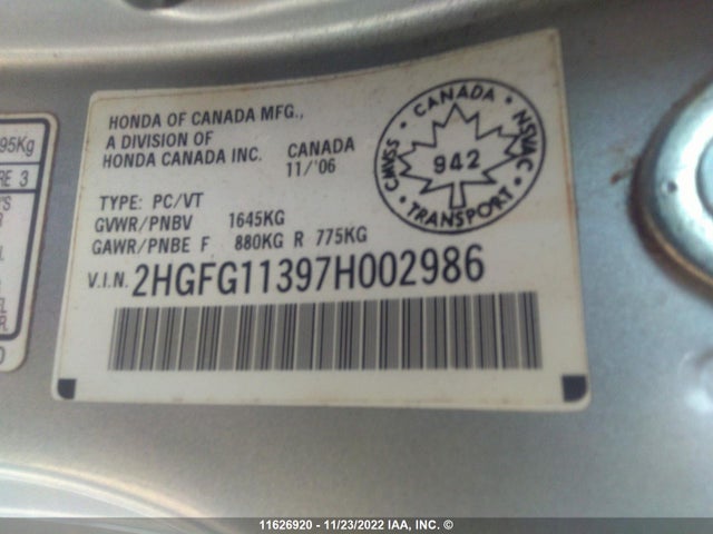 Honda Civic Dx-g 2007 2HGFG11397H002986 Image 10